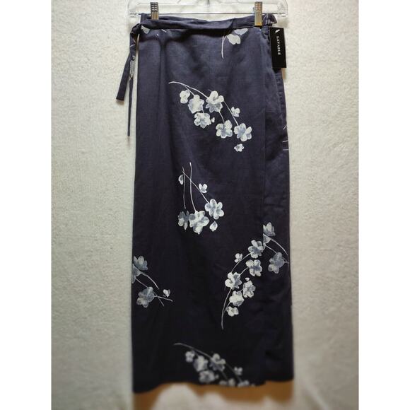 NYGARD Collection 4 Petite Maxi Lined Faux Wrap Skirt Navy And Light Blue Floral - Picture 9 of 11